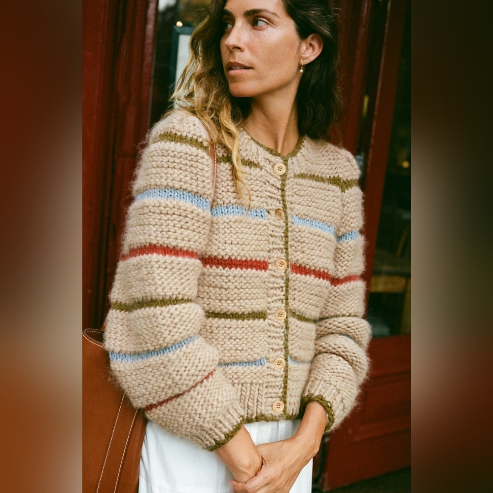 Christy Dawn Beige Striped Cardigan - Picture 3 of 16